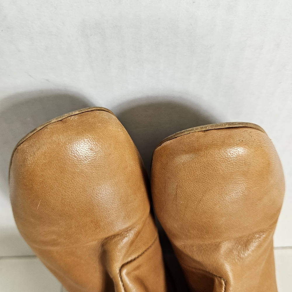 Free People Leather Mid Calf Block Heel Booties Women’s Size 39 Sienna Brown - Picture 16 of 16
